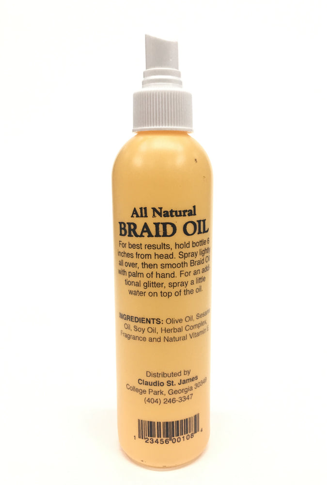 Claudio St. James brings you Braid Oil - Vitamin E . All of our products are for hair styles such all natural afros braids curls twist silky long extensions synthetic real human hair perms wraps wigs curls weave. Our oils, sheen, gels, shampoo, conditioners, cleans dirt, softens hair, penetrate scalps, relieves tighter braids, while adding luster, repairing damaged hair, preventing breakage, Promotes growth, Controlling dandruff, moisturizing dry scalps, reducing the need to scratch itchy scalps, 